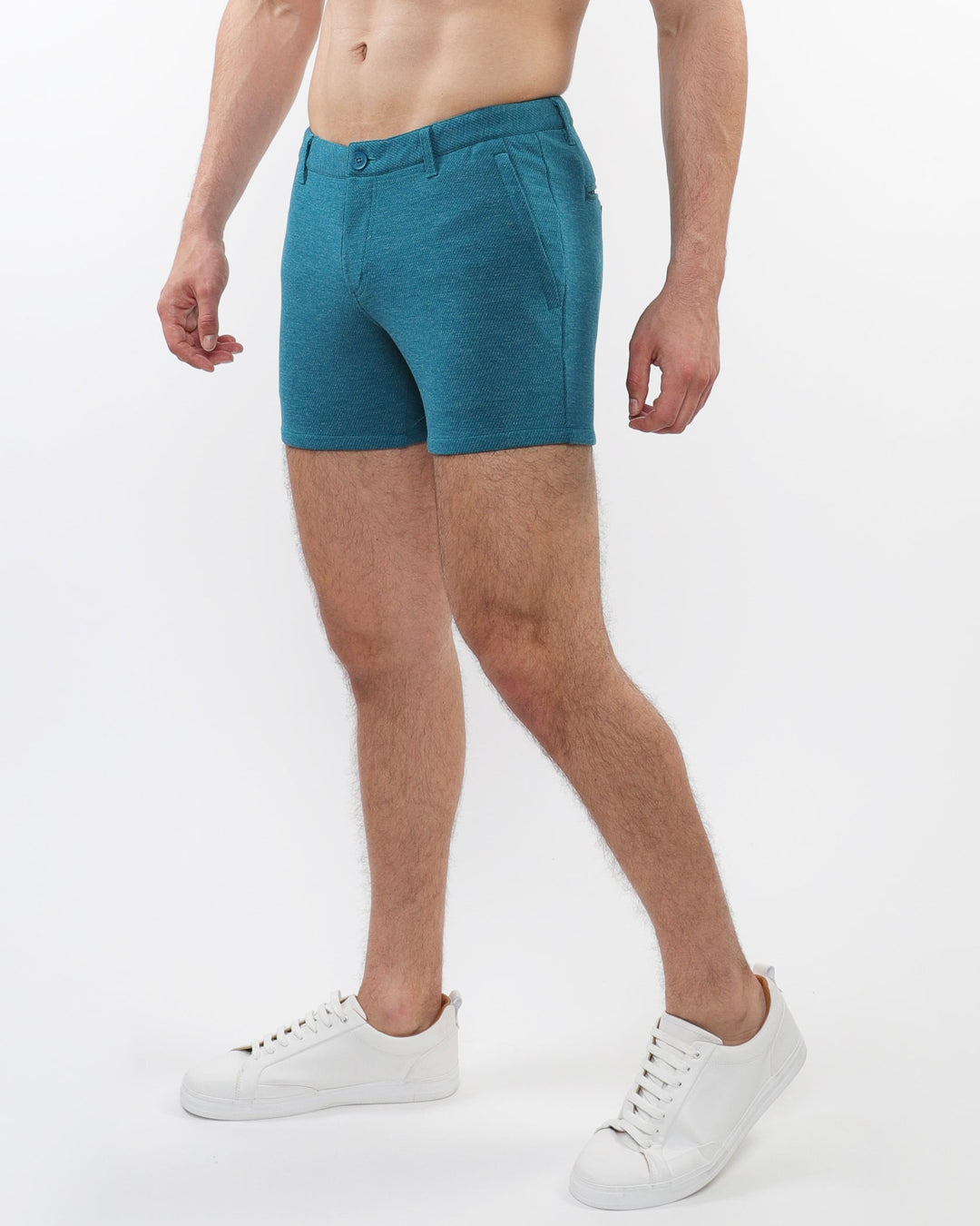 Turquoise 5" Inseam Textured Stretch Knit Chino Shorts W/ Zip Pockets St-1986-01