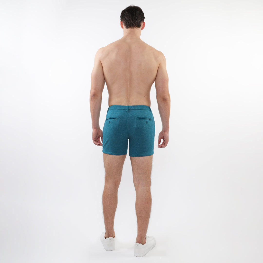 Turquoise 5" Inseam Textured Stretch Knit Chino Shorts W/ Zip Pockets St-1986-01