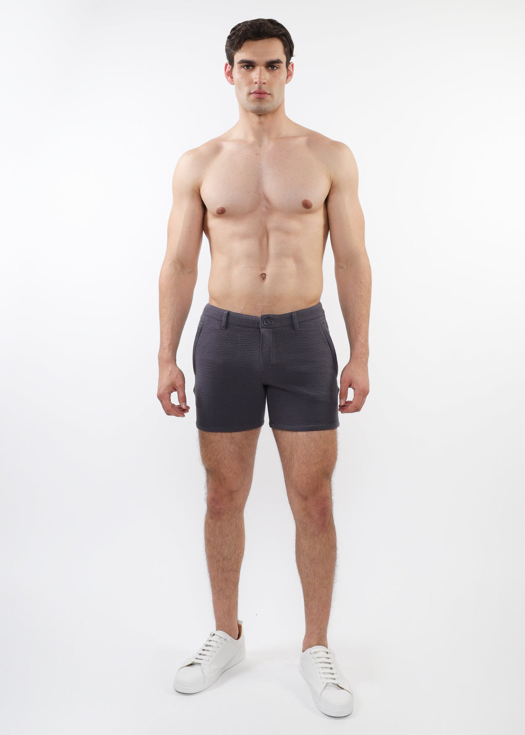 Charcoal 5" Inseam Textured Stretch Knit Chino Shorts W/ Zip Pockets St-1986-02