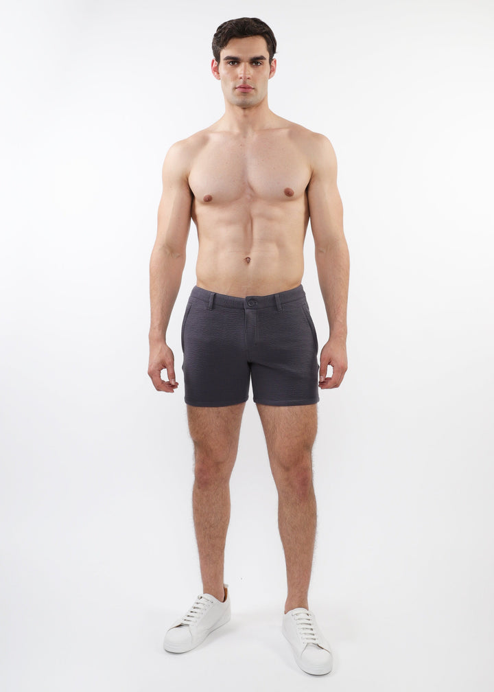 Charcoal 5" Inseam Textured Stretch Knit Chino Shorts W/ Zip Pockets St-1986-02