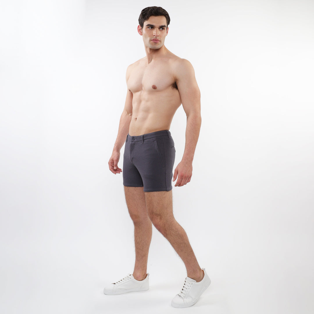 Charcoal 5" Inseam Textured Stretch Knit Chino Shorts W/ Zip Pockets St-1986-02