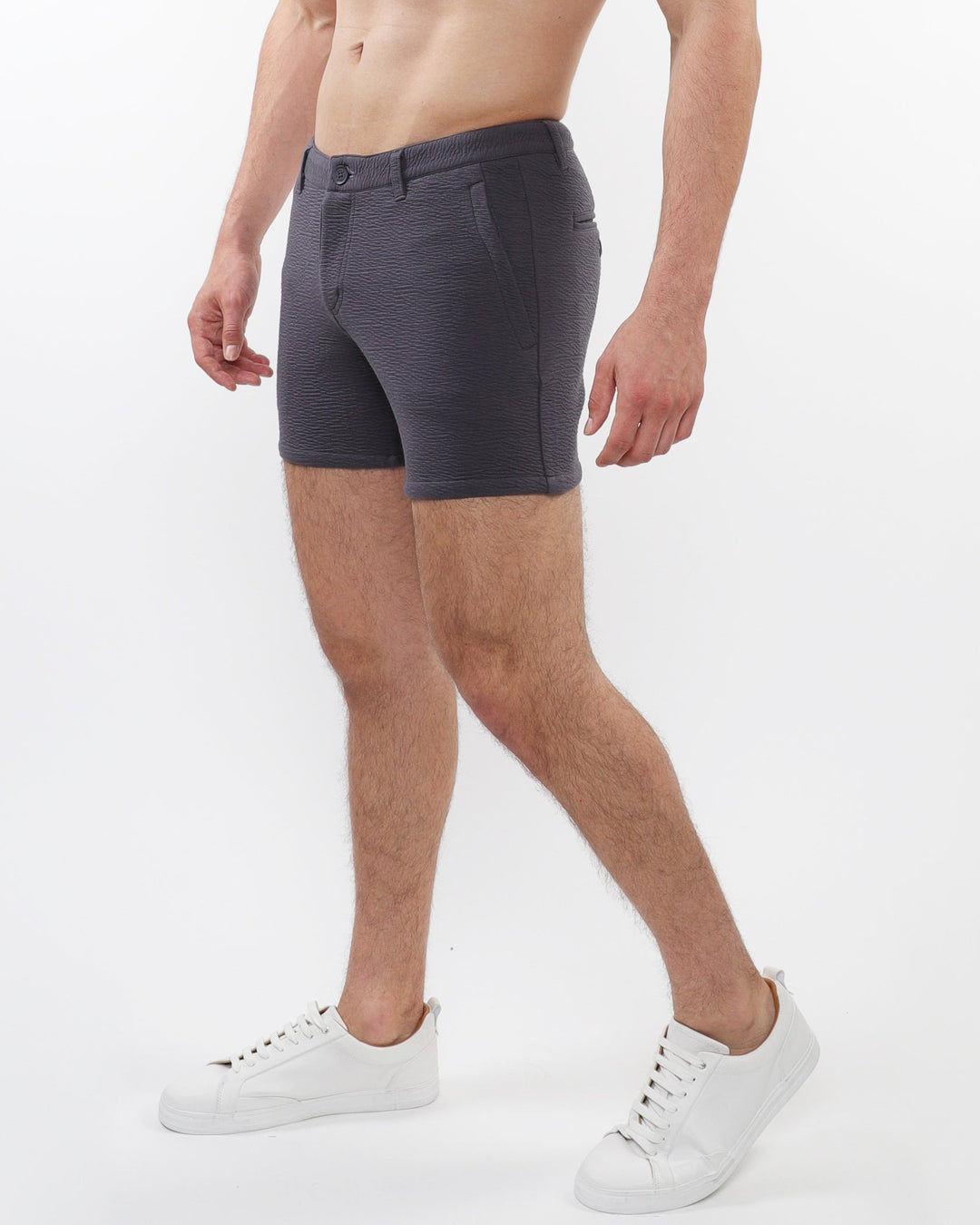 Charcoal 5" Inseam Textured Stretch Knit Chino Shorts W/ Zip Pockets St-1986-02
