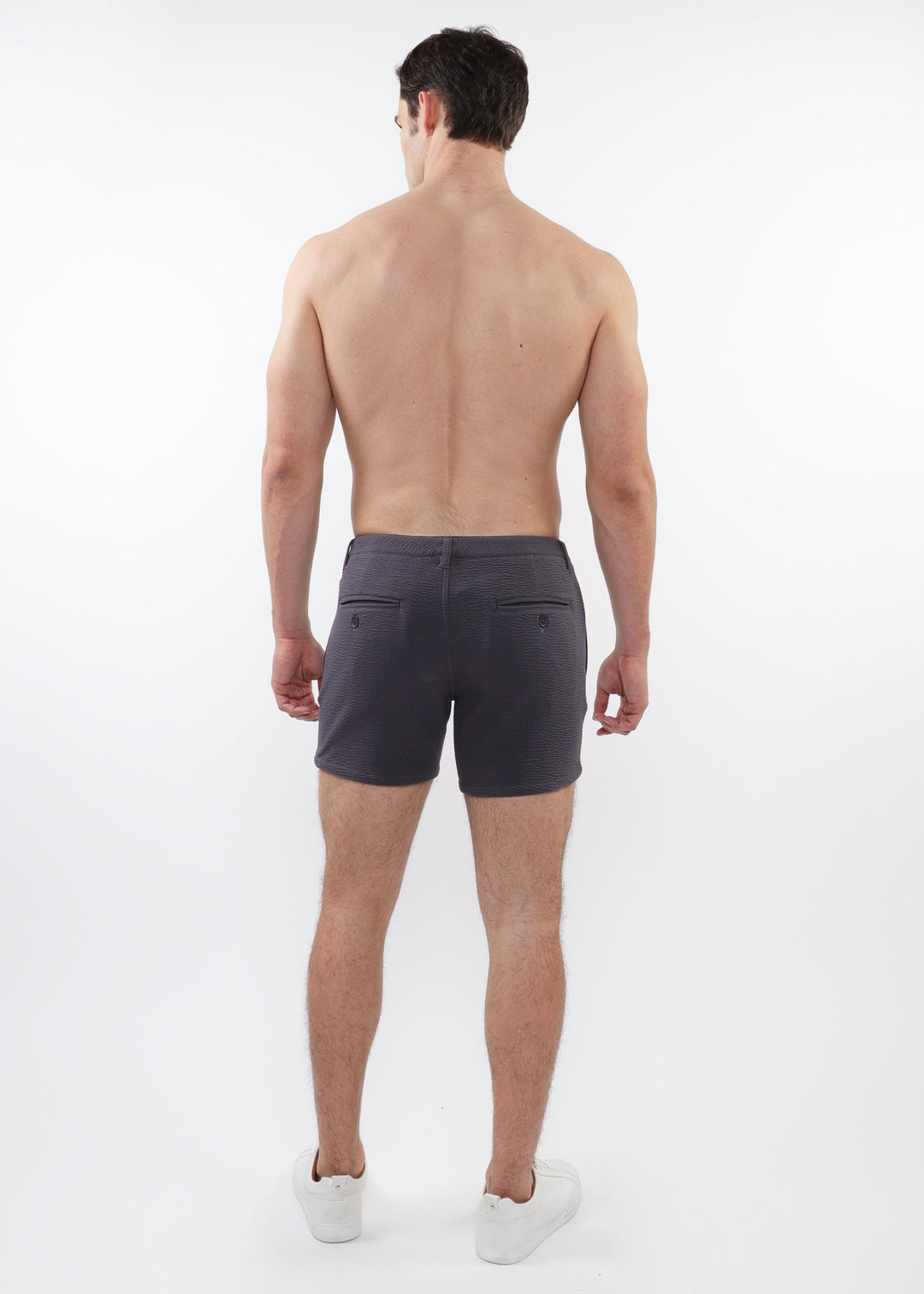 Charcoal 5" Inseam Textured Stretch Knit Chino Shorts W/ Zip Pockets St-1986-02