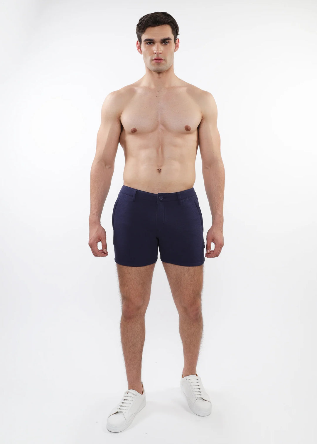 Navy 5" Inseam Textured Stretch Knit Chino Shorts W/ Zip Pockets St-1986-09