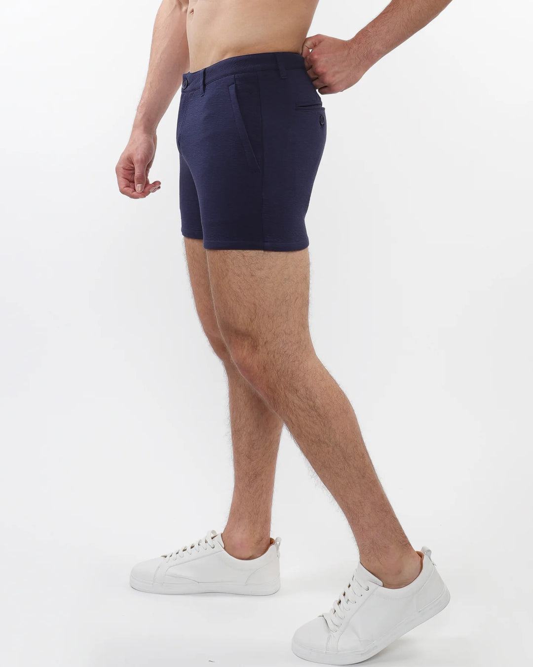 Navy 5" Inseam Textured Stretch Knit Chino Shorts W/ Zip Pockets St-1986-09