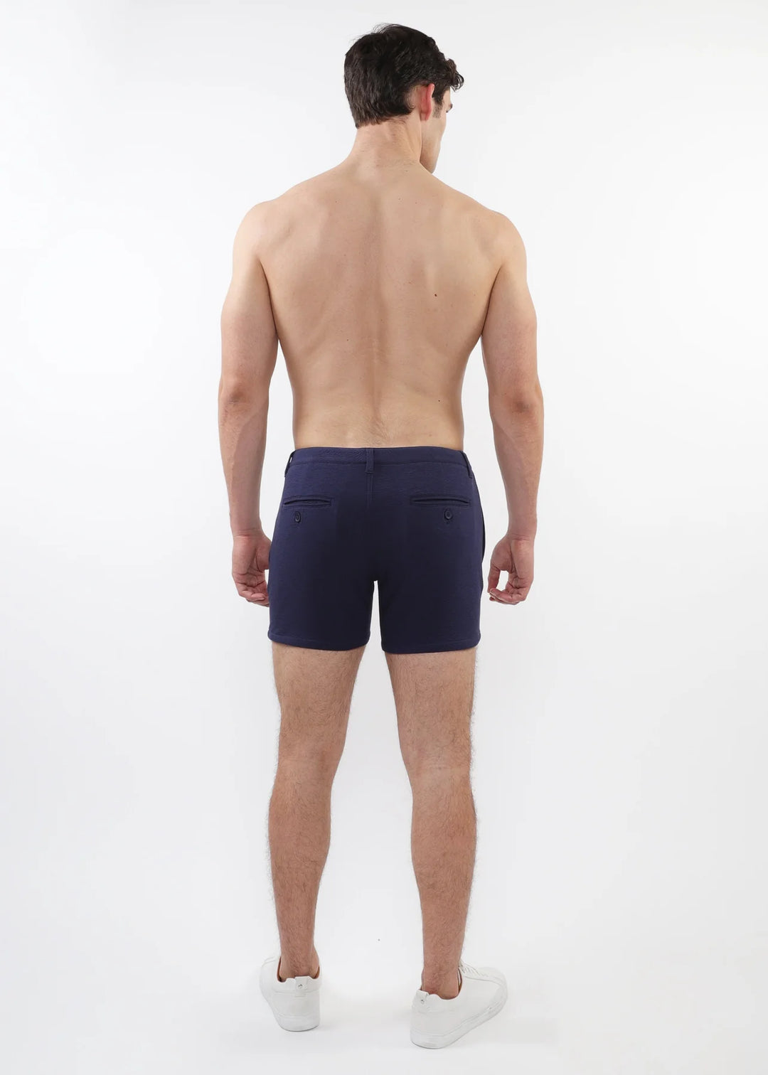Navy 5" Inseam Textured Stretch Knit Chino Shorts W/ Zip Pockets St-1986-09