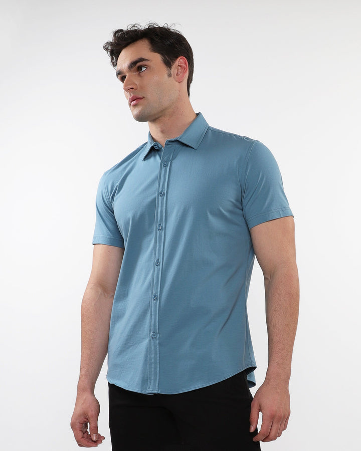 Blueprint Solid Stretch Jersey Knit Short Sleeve Shirt St-963