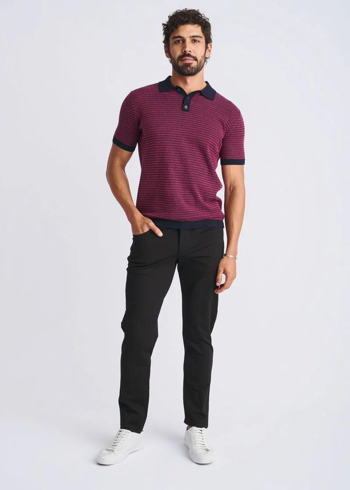 Bubble Gum/Navy Two Tone Textured Cotton 3-Button Knit Polo PM-16321