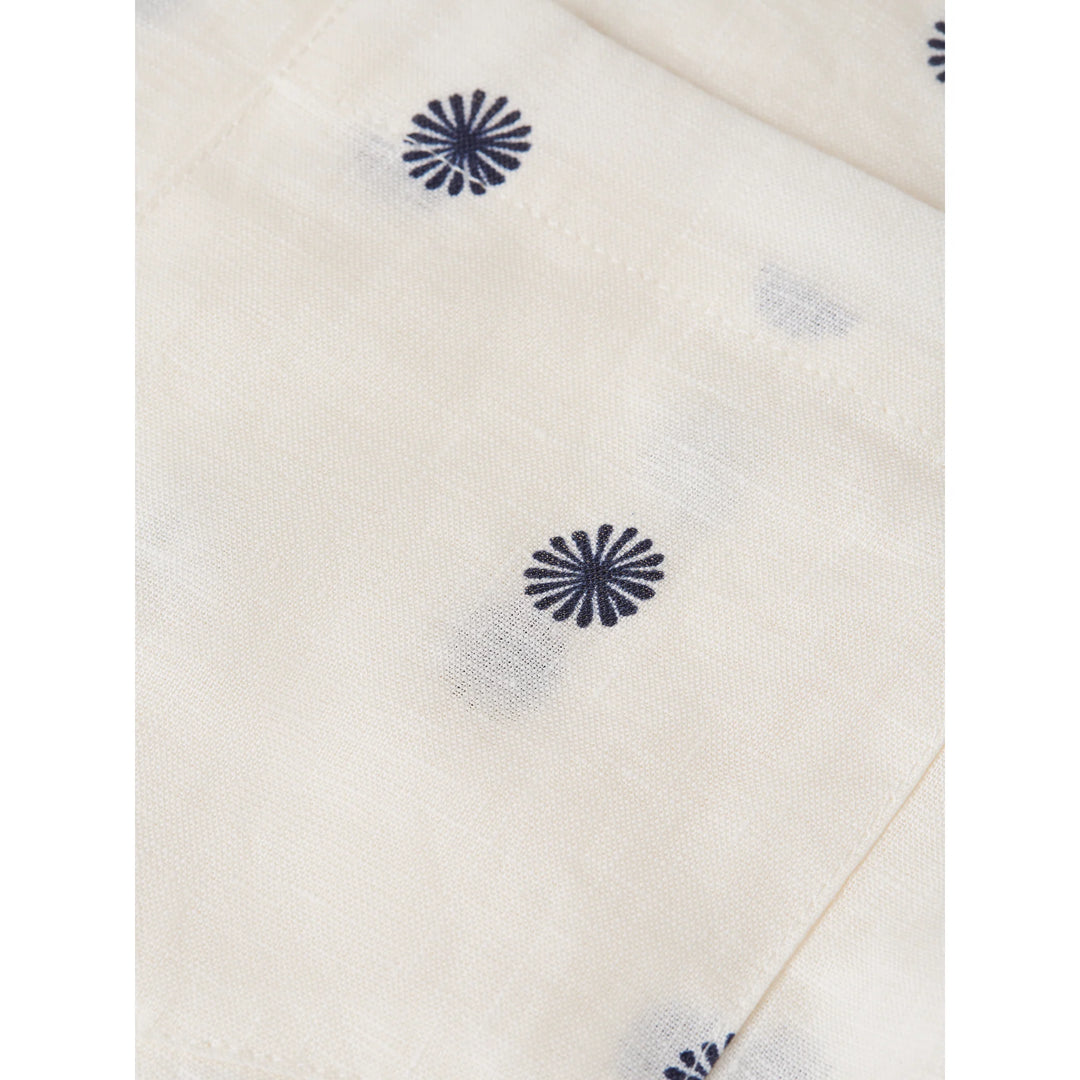 Linen Printed Regular-Fit Short-Sleeved Shirt Tiles Stars Eggnog