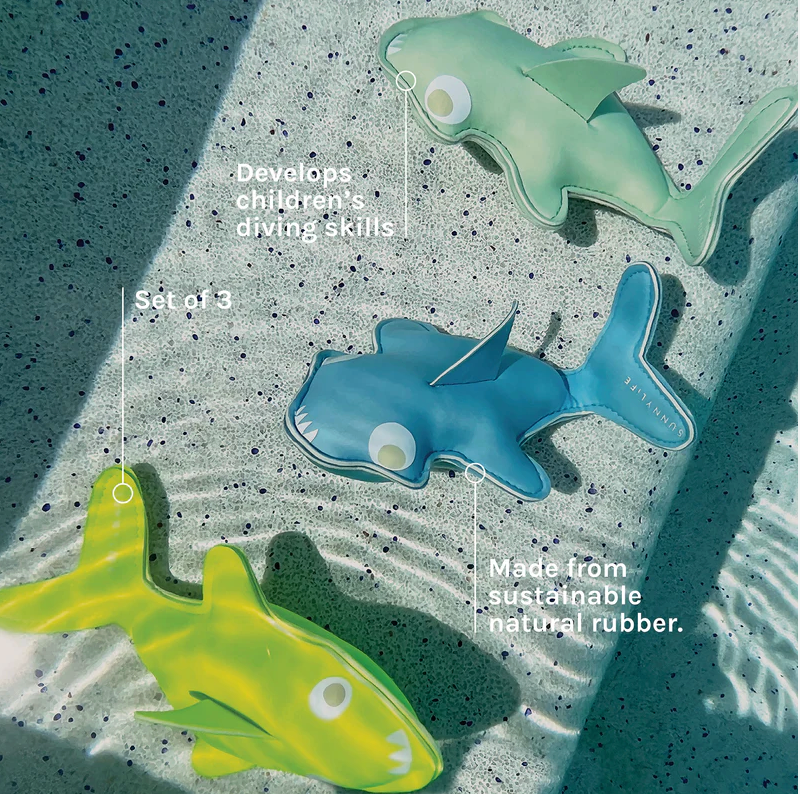 Salty the Shark Dive Buddies Aqua Neon Yellow Set of 3
