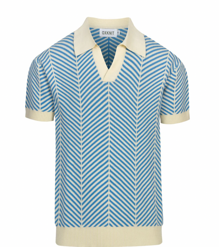 Blue Vintage Art Jacquard Polo Knit