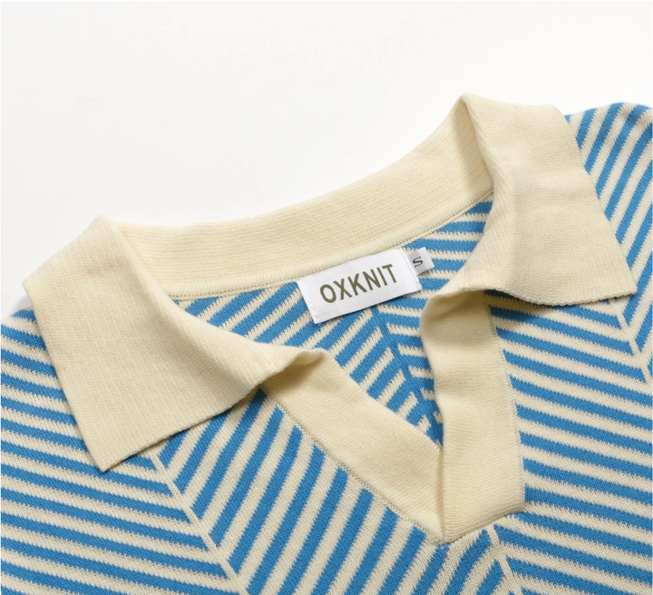 Blue Vintage Art Jacquard Polo Knit