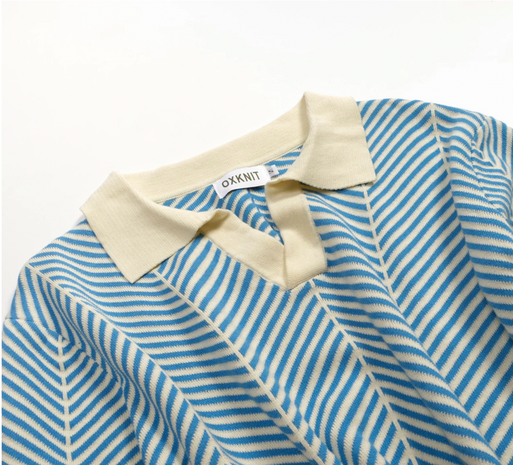 Blue Vintage Art Jacquard Polo Knit