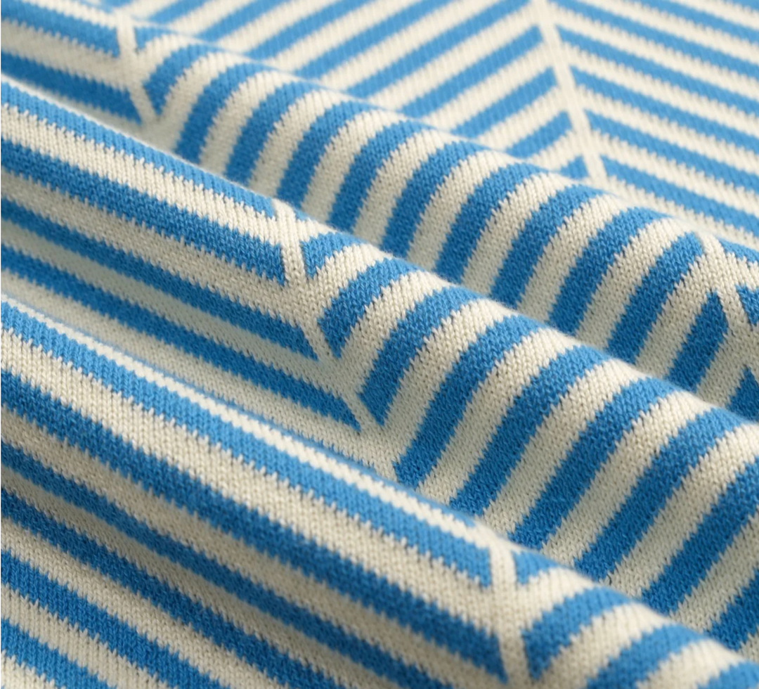 Blue Vintage Art Jacquard Polo Knit