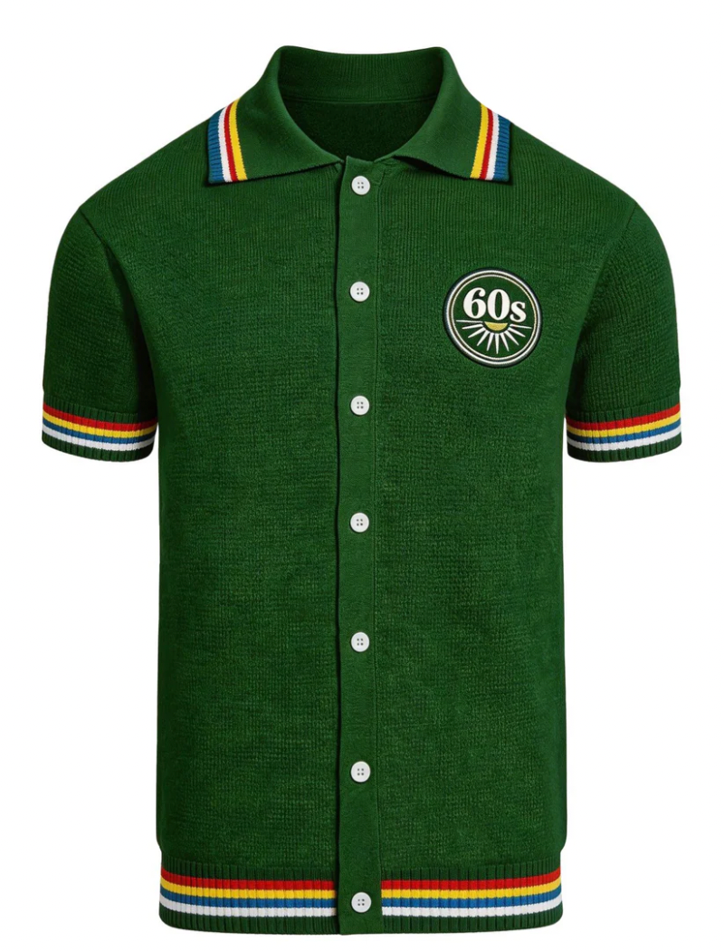 Green Vintage Stripes 60s Embroidered Cardigan