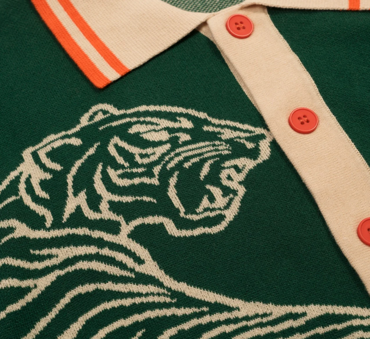 Green Retro Luxury Style Tiger Jacquard Cardigan
