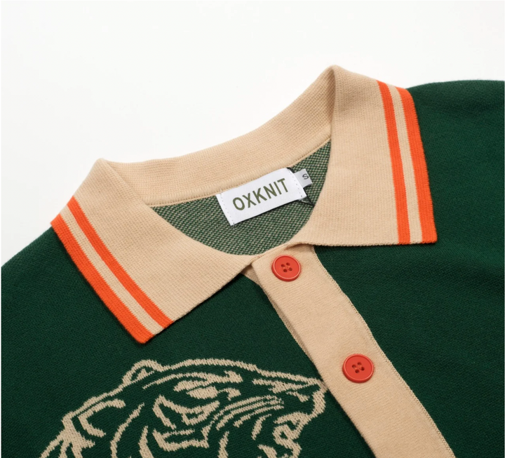 Green Retro Luxury Style Tiger Jacquard Cardigan