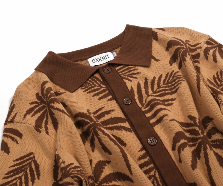Dark Brown Vintage Coconut Jacquard Cardigan