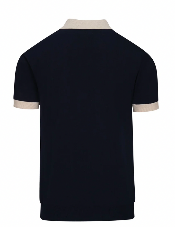 Dark Blue Vintage Floral Embroidered Polo Knit