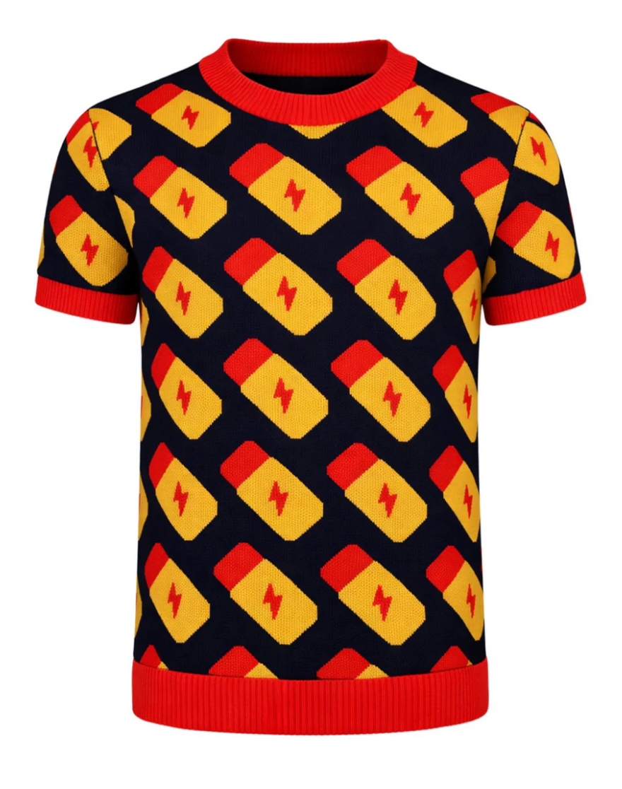 Retro Battery Charm Jacquard Knit T-Shirt