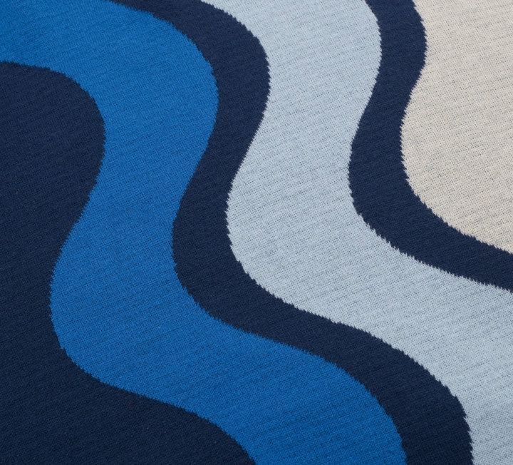 Blue Vintage Wavy Striped Jacquard Polo Knit