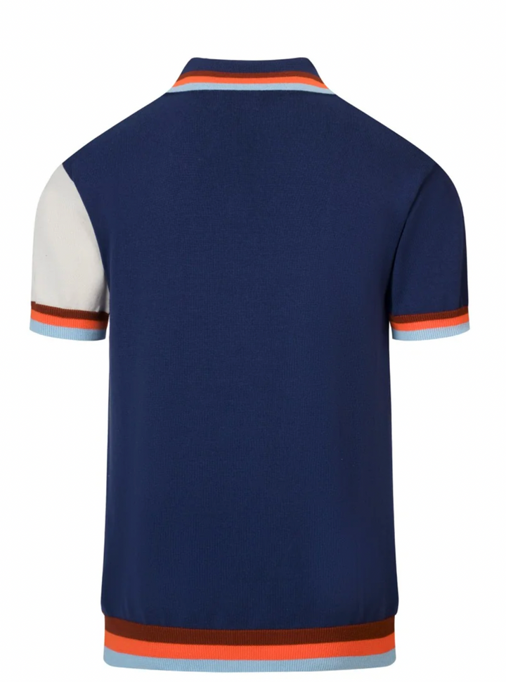Blue Vintage Wavy Striped Jacquard Polo Knit