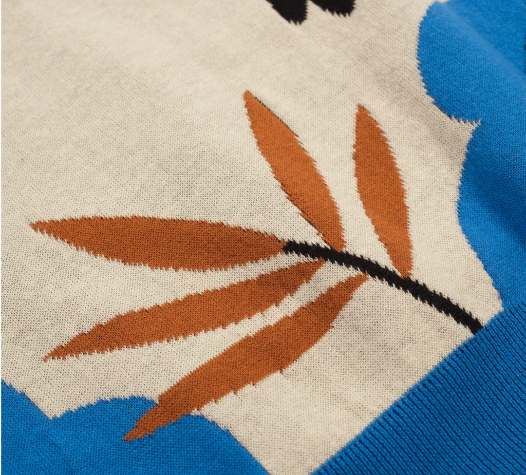 Multicolored Retro Bird Art Jacquard Polo Knit