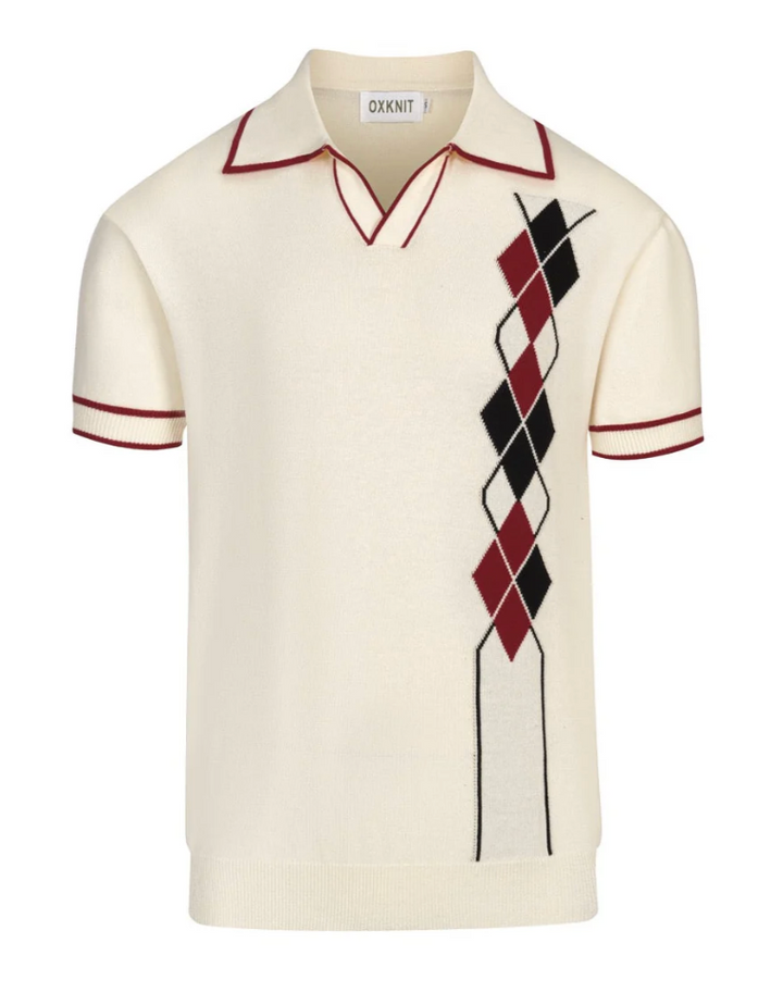 Apricot-White Diamond-shaped Knitted V-neck polo
