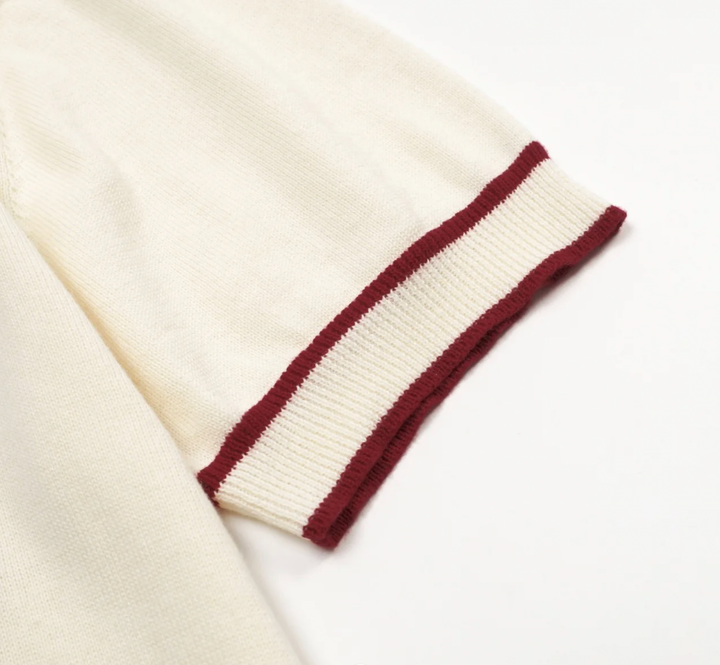 Apricot-White Diamond-shaped Knitted V-neck polo