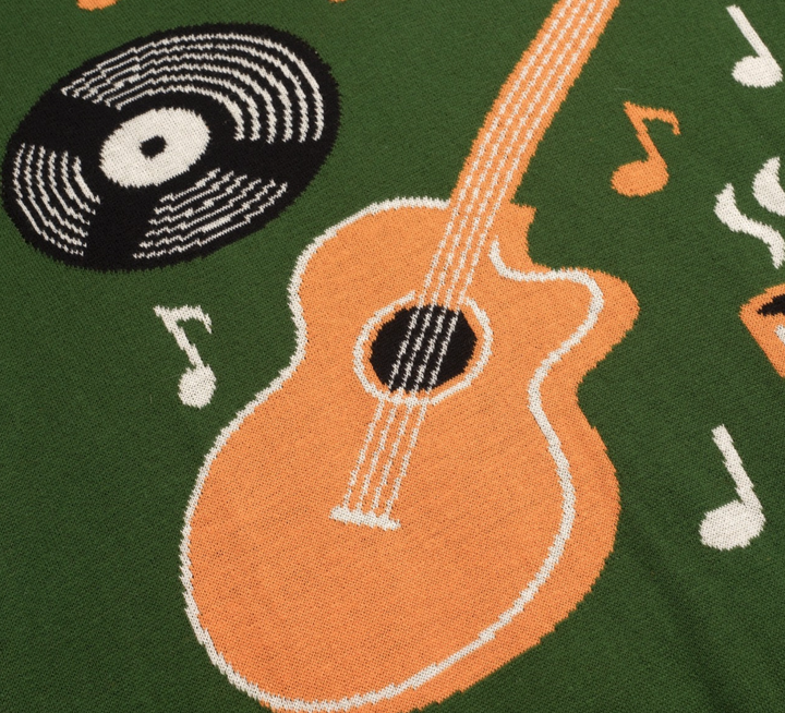 Green Guitar Retro V-neck short-sleeved polo