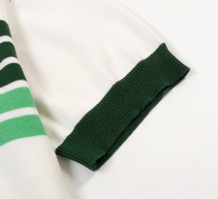 Green Retro Fashion Striped Knitted Cardigan