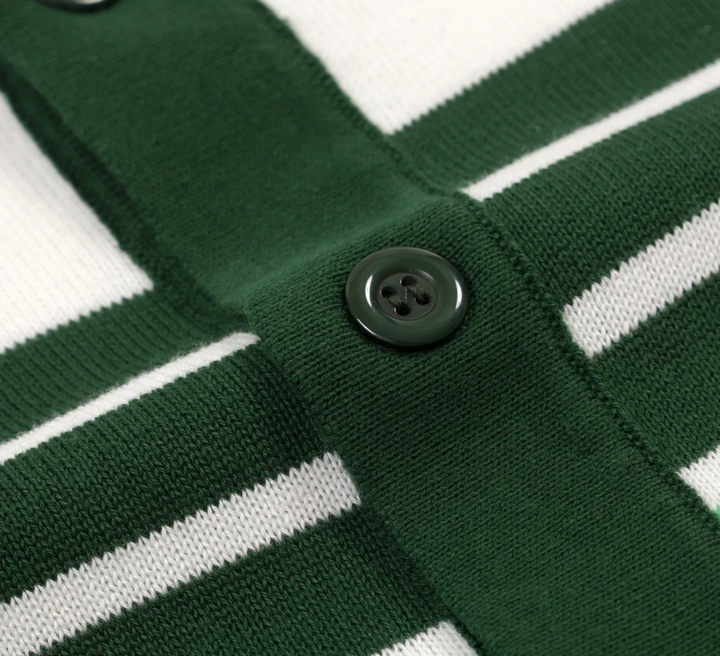 Green Retro Fashion Striped Knitted Cardigan