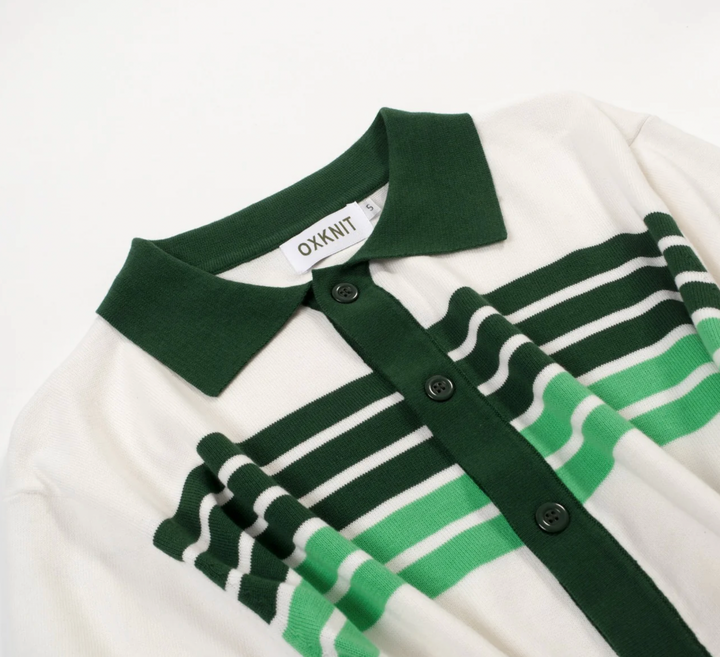 Green Retro Fashion Striped Knitted Cardigan