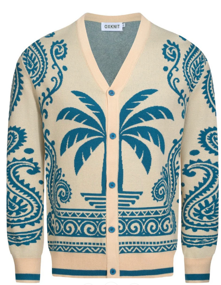 Blue Vintage Jacquard Art Sweater Jacket