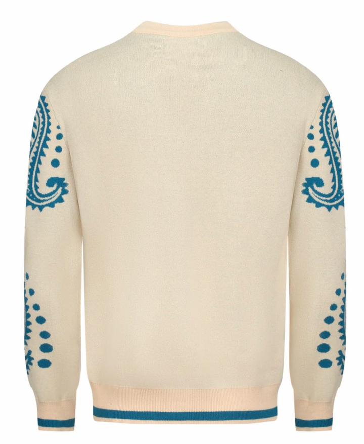 Blue Vintage Jacquard Art Sweater Jacket