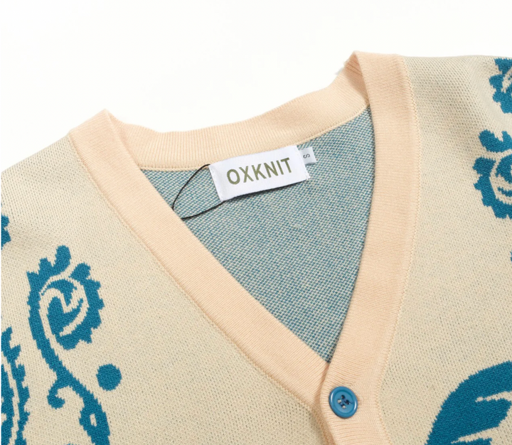 Blue Vintage Jacquard Art Sweater Jacket