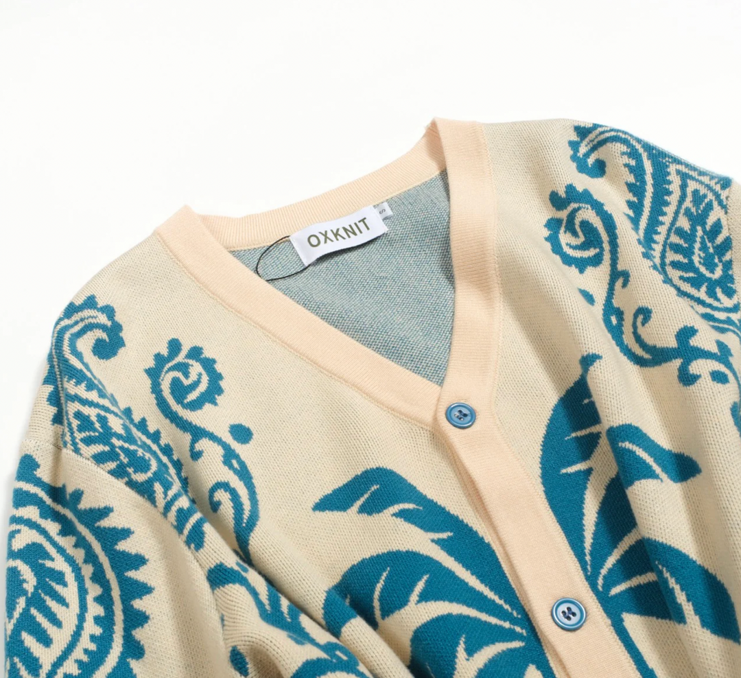 Blue Vintage Jacquard Art Sweater Jacket