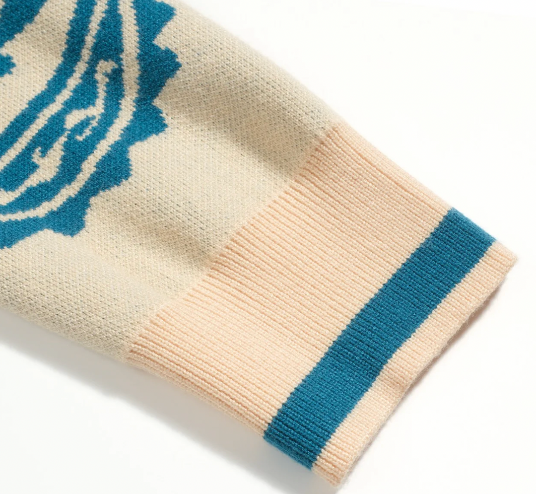 Blue Vintage Jacquard Art Sweater Jacket