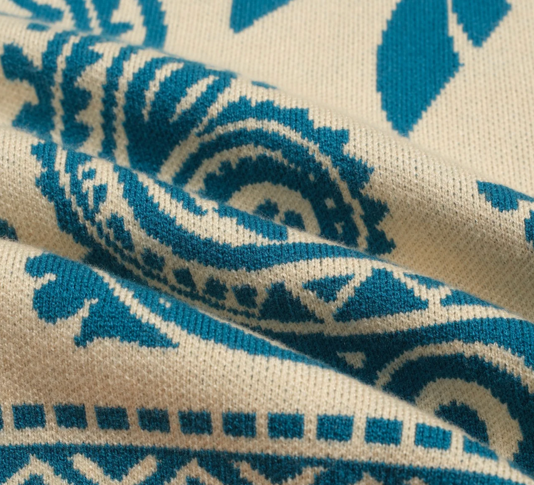 Blue Vintage Jacquard Art Sweater Jacket