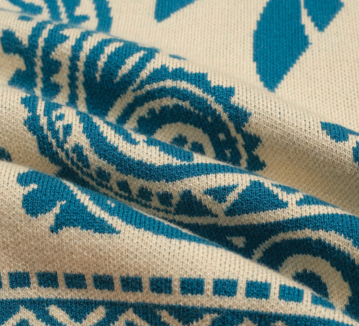 Blue Vintage Jacquard Art Sweater Jacket