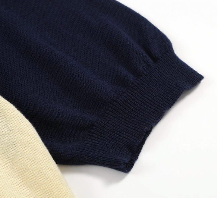 60s Star Print Knit Polo Navy & Cream Retro Mod Style