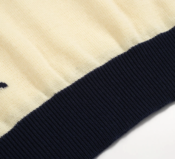 60s Star Print Knit Polo Navy & Cream Retro Mod Style