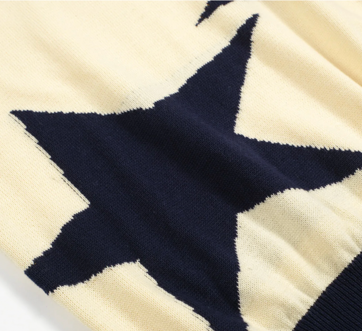 60s Star Print Knit Polo Navy & Cream Retro Mod Style