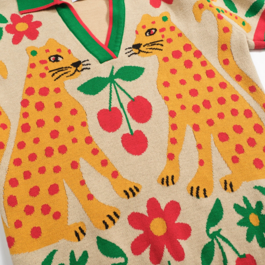 Animal Garden Jacquard Polo Apricot