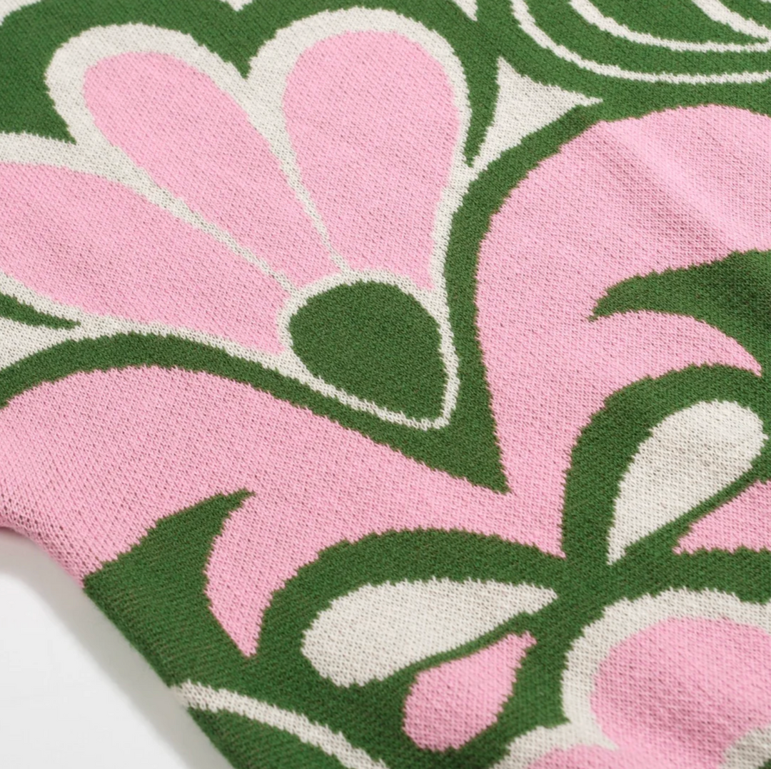 Floral Jacquard Slant Shoulder T-Shirt Pink/Green