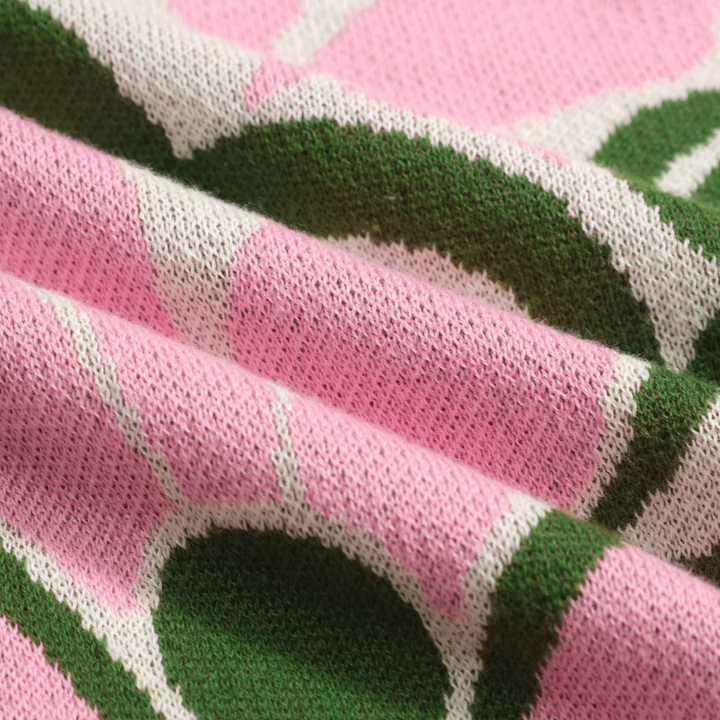 Floral Jacquard Slant Shoulder T-Shirt Pink/Green
