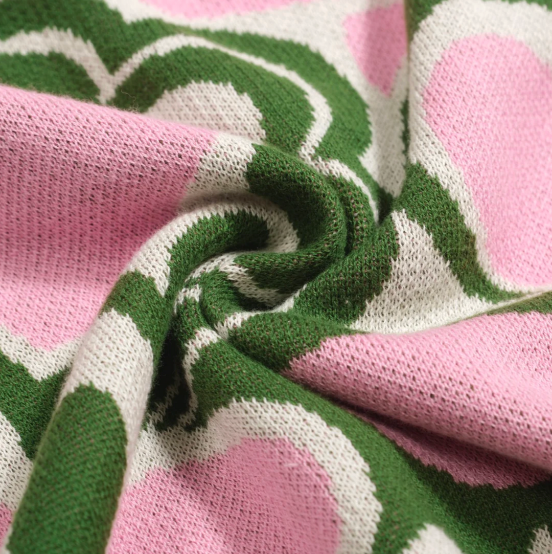 Floral Jacquard Slant Shoulder T-Shirt Pink/Green