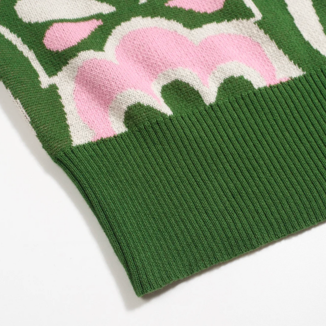 Floral Jacquard Slant Shoulder T-Shirt Pink/Green
