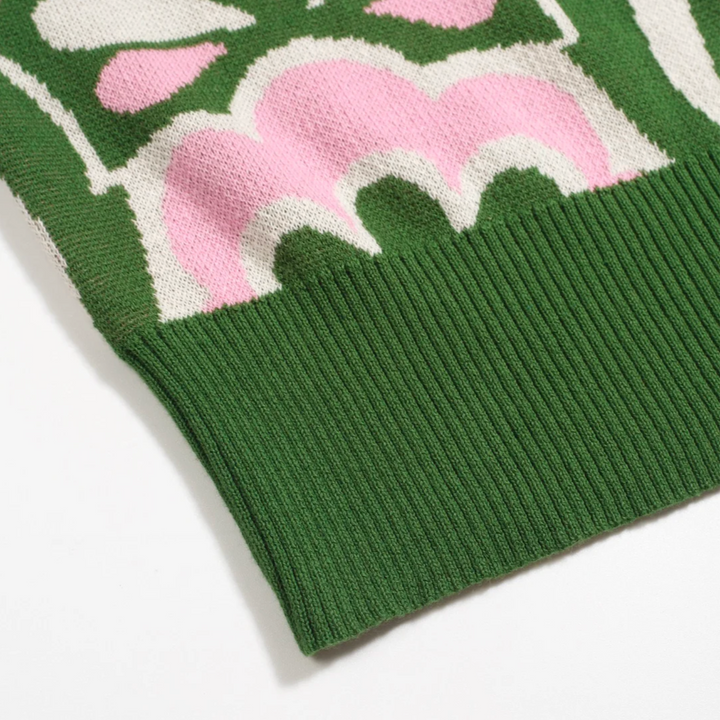 Floral Jacquard Slant Shoulder T-Shirt Pink/Green