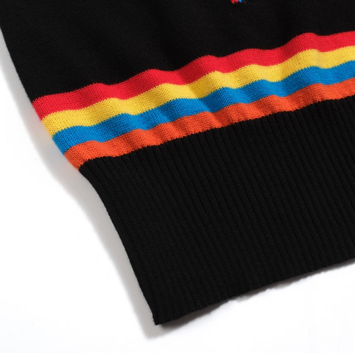 Retro Star Knitted Plaid Shoulder-Sleeved Tee Black / Lightning